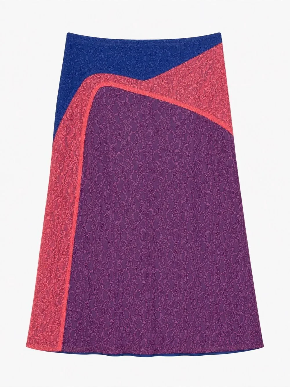 Tory Burch KAISA Blue/Cranberry/Apricot Colorblock Lace Skirt. Size 10. EUC!